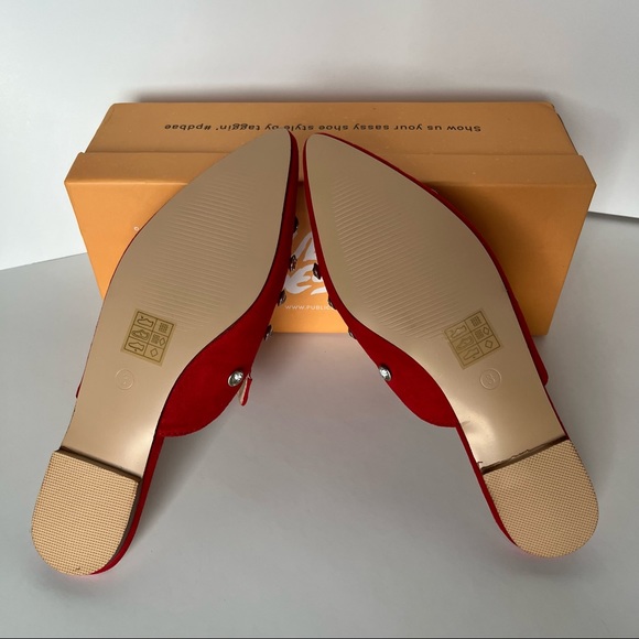 Public Desire Red Lily Diamente Stud Mules - Picture 5 of 7